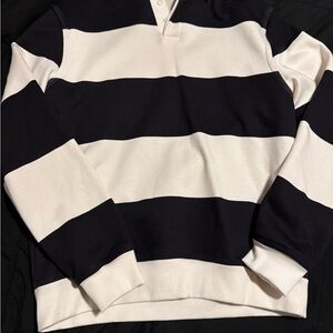 Zara Black and White Striped Rugby Shirt